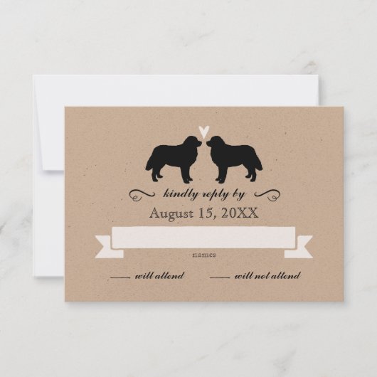 Bernese Mountain Dog Silhouetten Wedding RSVP Karte (Vorderseite)