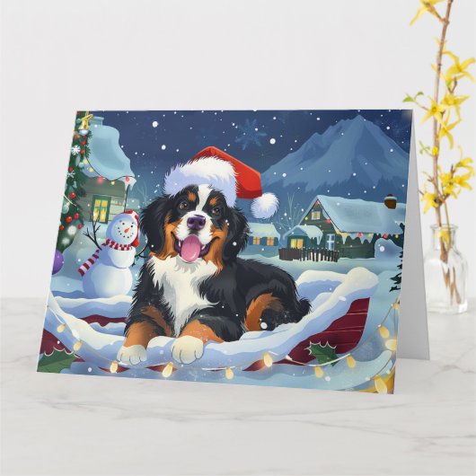 Bernese Mountain Dog Sleigh Schnee Weihnachten Karte (Gelbe Blume)