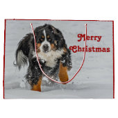 Bernese Mountain Dog Snow Foto Weihnachten Große Geschenktüte (Rückseite)