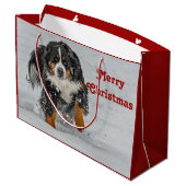 Bernese Mountain Dog Snow Foto Weihnachten Große Geschenktüte (Rückseite Schrägansicht)