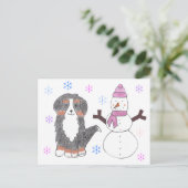 Bernese Mountain Dog & Snowman Postkarte (Stehend Vorderseite)