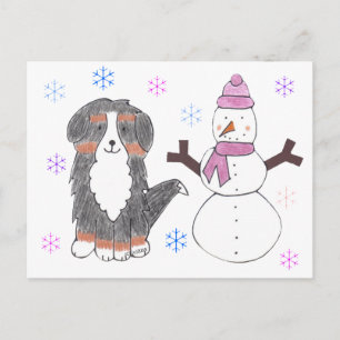 Bernese Mountain Dog & Snowman Postkarte