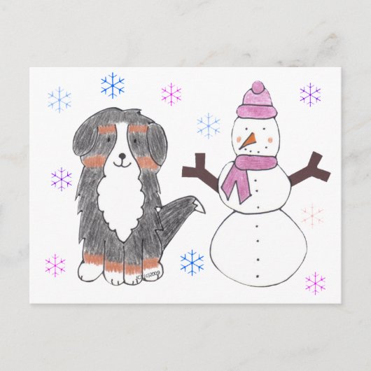 Bernese Mountain Dog & Snowman Postkarte (Vorderseite)