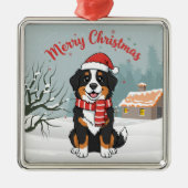 Bernese Mountain Dog Snowy Christmas Doodle Ornament Aus Metall (Vorne)