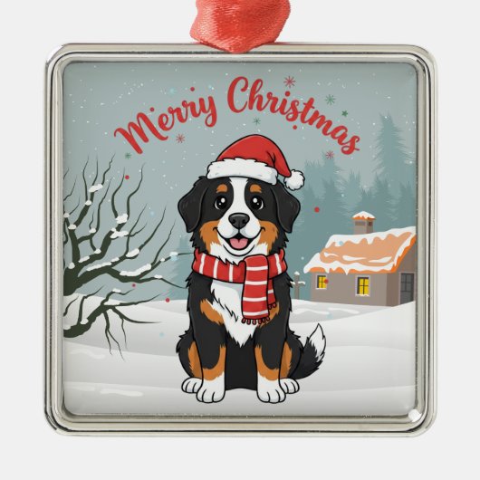 Bernese Mountain Dog Snowy Christmas Doodle Ornament Aus Metall (Vorne)