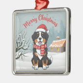 Bernese Mountain Dog Snowy Christmas Doodle Ornament Aus Metall (Links)