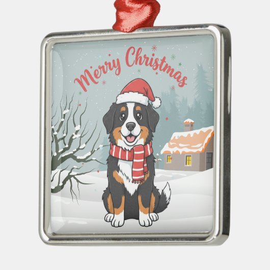 Bernese Mountain Dog Snowy Christmas Doodle Ornament Aus Metall (Links)