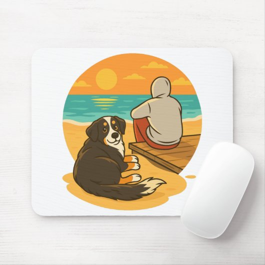 Bernese Mountain Dog Sunset Beach Companion Mousepad (Mit Mouse)