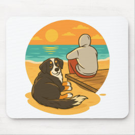 Bernese Mountain Dog Sunset Beach Companion Mousepad