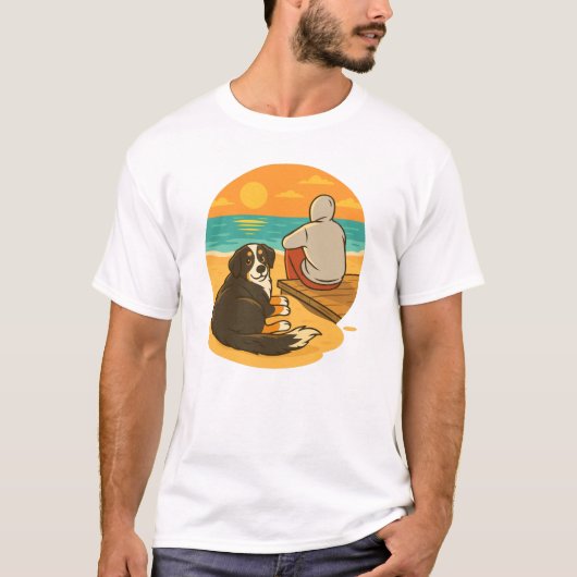 Bernese Mountain Dog Sunset Beach Companion T-Shirt (Vorderseite)