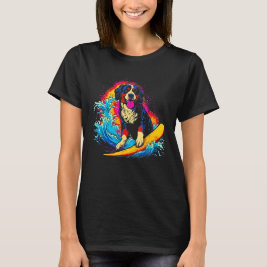 Bernese Mountain Dog Surfer T-Shirt (Vorderseite)