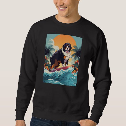 Bernese Mountain Dog Surfing Funny Beach Sweatshirt (Vorderseite)