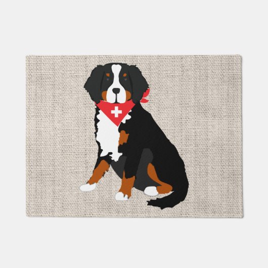 Bernese Mountain Dog Swiss Cross Tan Burlap Fußmatte (Vorderseite)