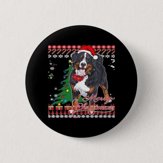Bernese Mountain Dog Ugly Christmas Sweater Shirt Button (Vorderseite)