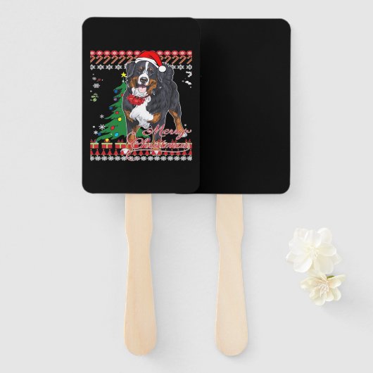 Bernese Mountain Dog Ugly Christmas Sweater Shirt Fächer (Vorne und Hinten)