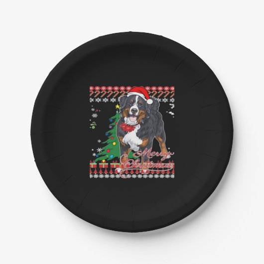 Bernese Mountain Dog Ugly Christmas Sweater Shirt Pappteller (Vorderseite)