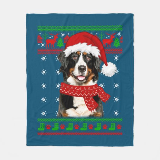 Bernese Mountain Dog Ugly Sweater Christmas Puppy Fleecedecke (Vorderseite)