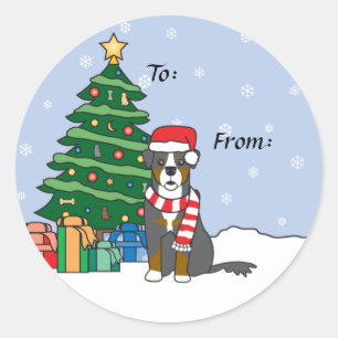 Bernese Mountain Dog und Weihnachtsbaum Runder Aufkleber