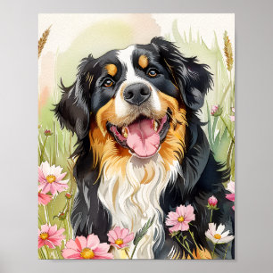 Bernese Mountain Dog Wasserfarben Kunst, Dichtung  Poster
