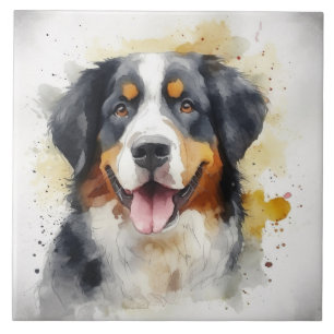 Bernese Mountain Dog Wasserfarbene Kunst, Dichtung Fliese