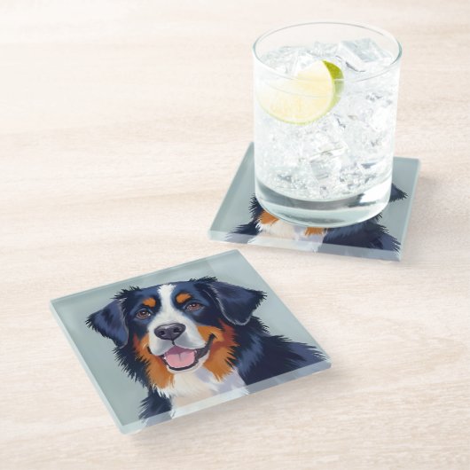 Bernese Mountain Dog | Watercolor Painting Glasuntersetzer (Schrägansicht)