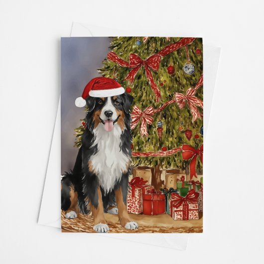 Bernese Mountain Dog Watercolor Weihnachtsbaum Karte