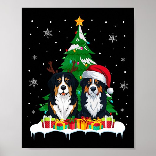 Bernese Mountain Dog Weihnachtsbaum Lichter Santa Poster (Vorne)