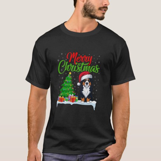 Bernese Mountain Dog Weihnachtsbaum Lichter Weihna T-Shirt (Vorderseite)
