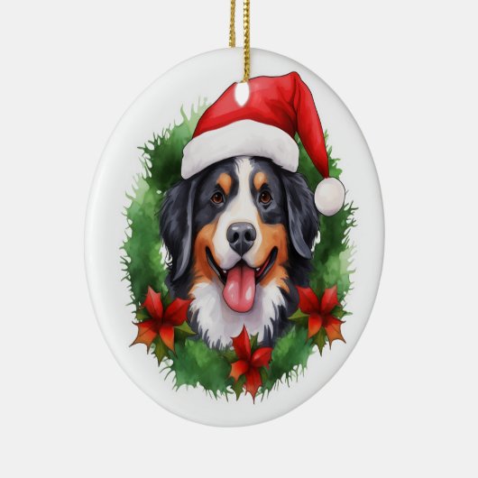 Bernese Mountain Dog Weihnachtskranz Keramik Ornament (Rechts)