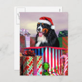 Bernese Mountain Dog Weihnachtsüberraschung Feiertagspostkarte (Vorne/Hinten)