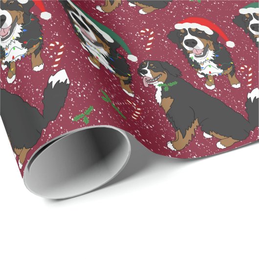 Bernese Mountain Dog Weihnachtswrapping Paper Geschenkpapier (Rolleneckpunkt)