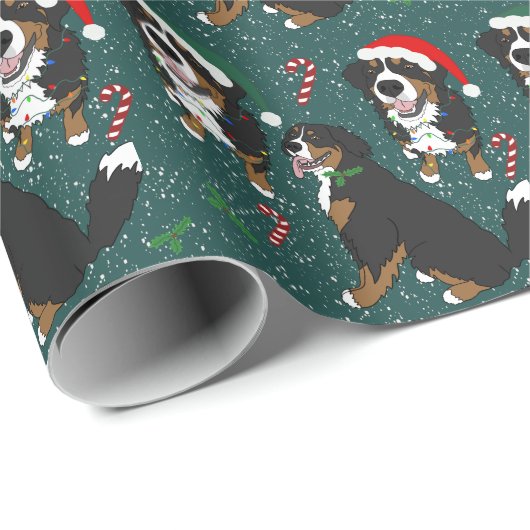 Bernese Mountain Dog Weihnachtswrapping Paper Geschenkpapier (Rolleneckpunkt)