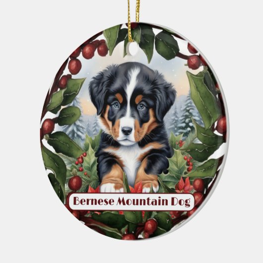 Bernese Mountain Dog Welpe Personalisierte Weihnac Keramik Ornament (Links)