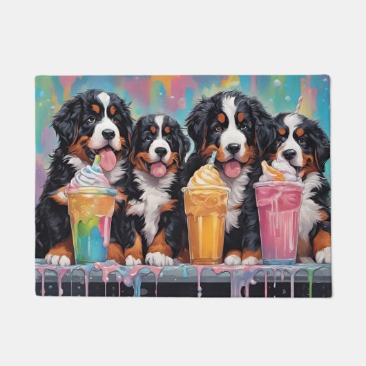 Bernese Mountain Dog Welpen trinken Milchshakes Fußmatte (Vorderseite)