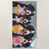 Bernese Mountain Dog Welpen trinken Milchshakes Strandtuch (Vorderseite)