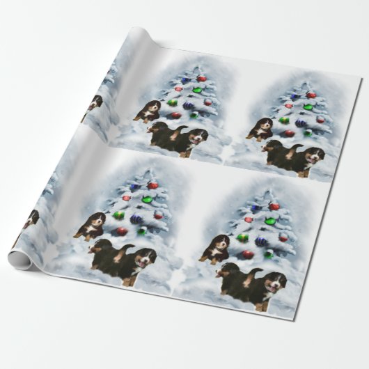 Bernese Mountain Dog Welpen Weihnachten Geschenkpapier (Ungerollt)