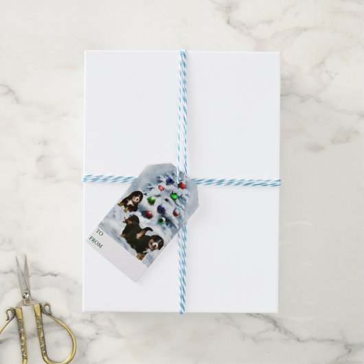 Bernese Mountain Dog Welpen Weihnachtsgeschenke Ta Geschenkanhänger (Mit Garn)
