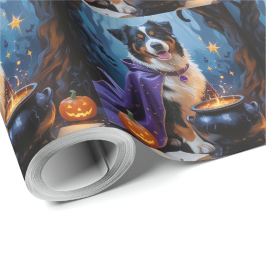 Bernese Mountain Dog Whimsical Halloween Malerei Geschenkpapier (Rolleneckpunkt)