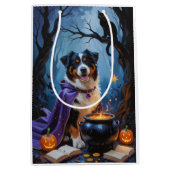 Bernese Mountain Dog Whimsical Halloween Malerei Mittlere Geschenktüte (Vorderseite)