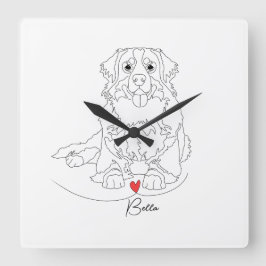 Bernese Mountain Dog with Heart Line Art Quadratische Wanduhr