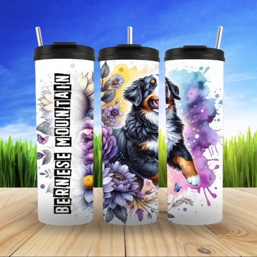 Bernese Mountain Dog's Blumenfrolic Thermosbecher