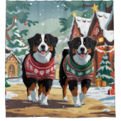 Bernese Mountain Dogs Christmas Snow Holiday Duschvorhang (Vorderseite)