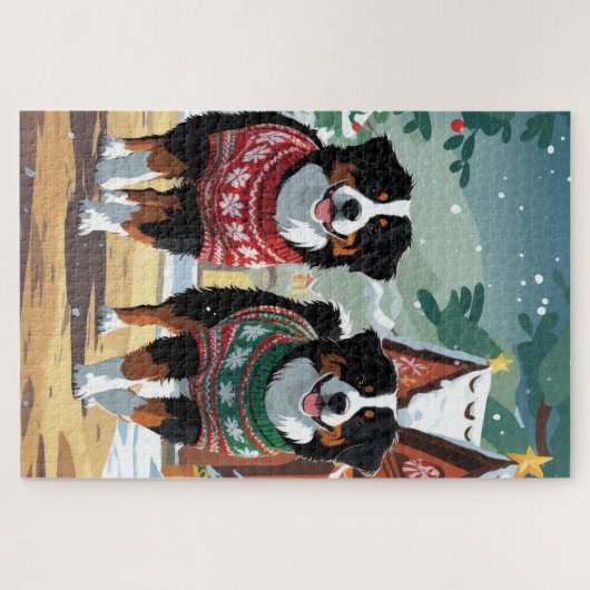 Bernese Mountain Dogs Christmas Snow Holiday Puzzle (Horizontal)