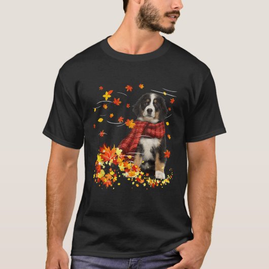 Bernese Mountain Fall Red Scarf Herbstleaf Geschen T-Shirt (Vorderseite)