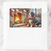 Bernese Mountain Fireplace with Christmas Lights Rechteckiger Aufkleber (Tasche)