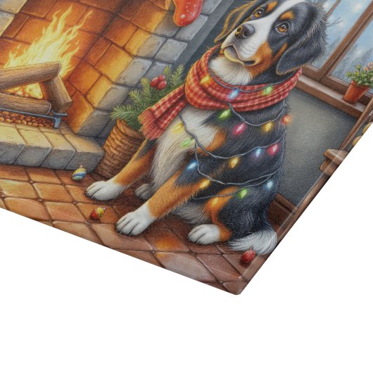 Bernese Mountain Fireplace with Christmas Lights Schneidebrett (Ecke)