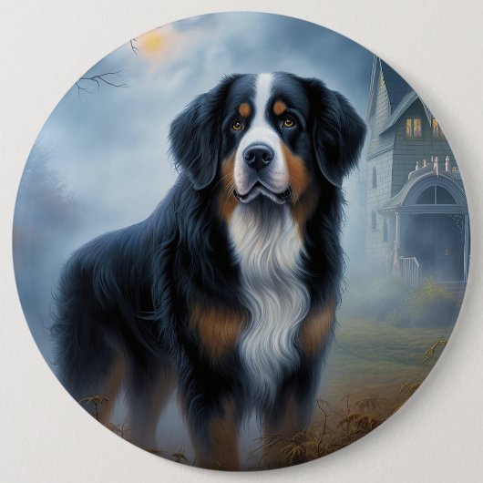 Bernese Mountain Halloween Beängstigend Button (Vorderseite)