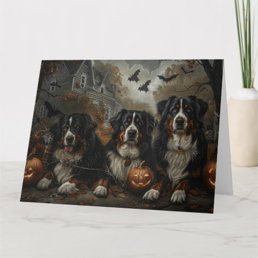Bernese Mountain Halloween Night Doggy Delight Karte (Vorderseite)