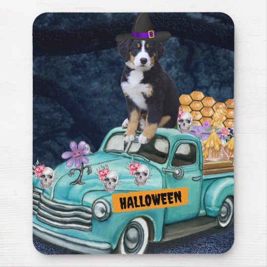 Bernese Mountain Halloween Truck Beängstigende Nac Mousepad (Vorne)