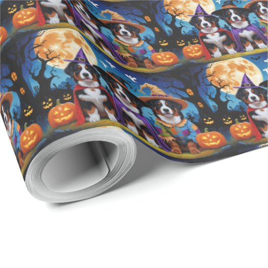 Bernese Mountain Hogs Pumpkin Halloween Funny Geschenkpapier (Rolleneckpunkt)